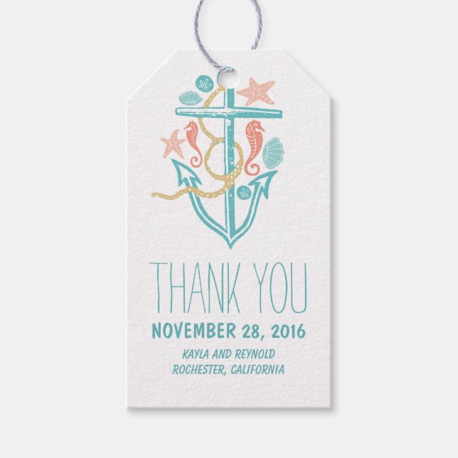 Nautical Anchor Beach Wedding Presentetikett (Framsidan)