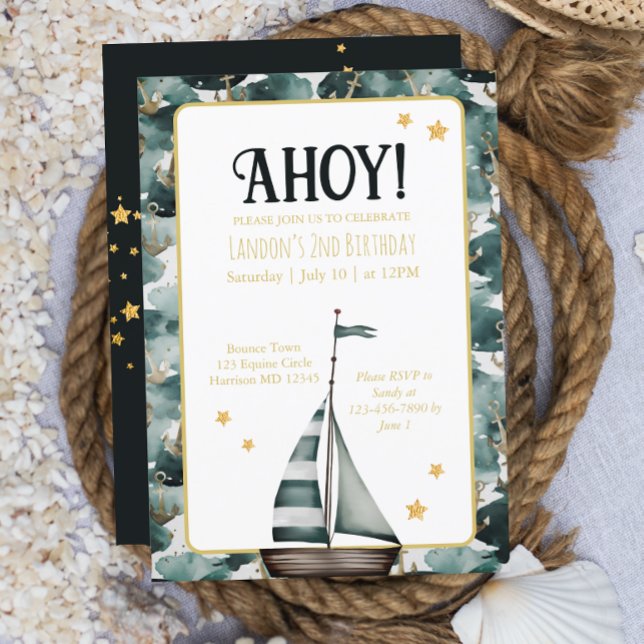 Nautical Anchor Birthday i Segelbåt Inbjudningar (Skapare uppladdad)