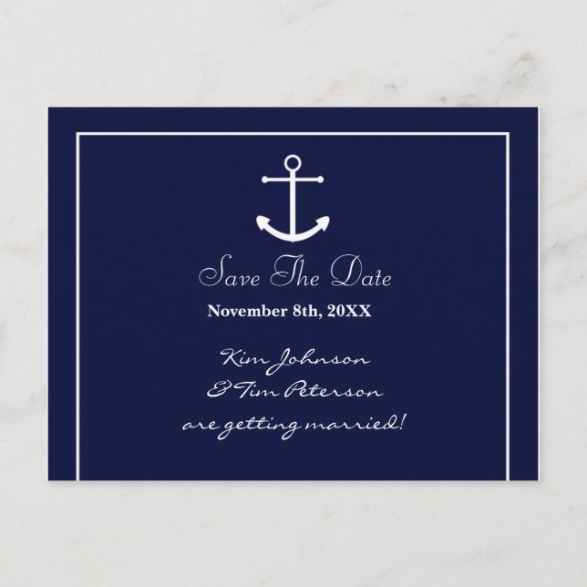 Nautical Anchor Blå Elegant Spara Datum Postkort Meddelande Vykort (Framsida)