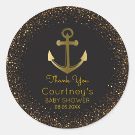 Nautical Anchor Black Guld Baby Shower Favor Runt Klistermärke