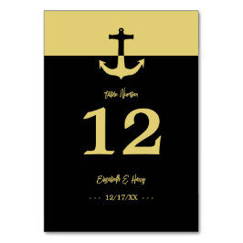 Nautical Anchor - Black Guld - Beach Wedding Bordsnummer