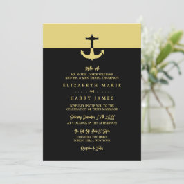 Nautical Anchor - Black Guld - Beach Wedding Inbjudningar