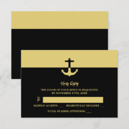 Nautical Anchor - Black Guld - Beach Wedding OSA Kort