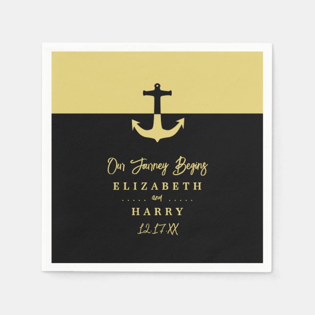 Nautical Anchor - Black Guld - Beach Wedding Pappersservett (Framsidan)