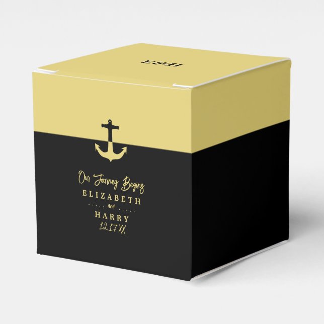 Nautical Anchor - Black Guld - Beach Wedding Presentaskar (Framsidan Sidan)