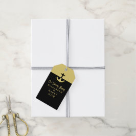 Nautical Anchor - Black Guld - Beach Wedding Presentetikett