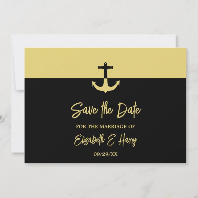 Nautical Anchor - Black Guld - Beach Wedding Spara Datumet (Framsida)