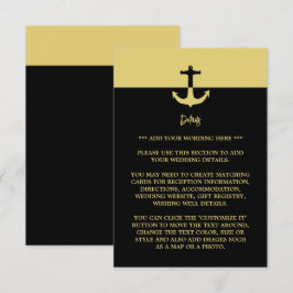 Nautical Anchor - Black Guld - Bröllop Detail Tilläggskort