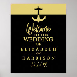 Nautical Anchor, Black Guld, Bröllop Welcome Poster