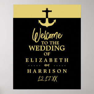 Nautical Anchor, Black Guld, Bröllop Welcome Poster