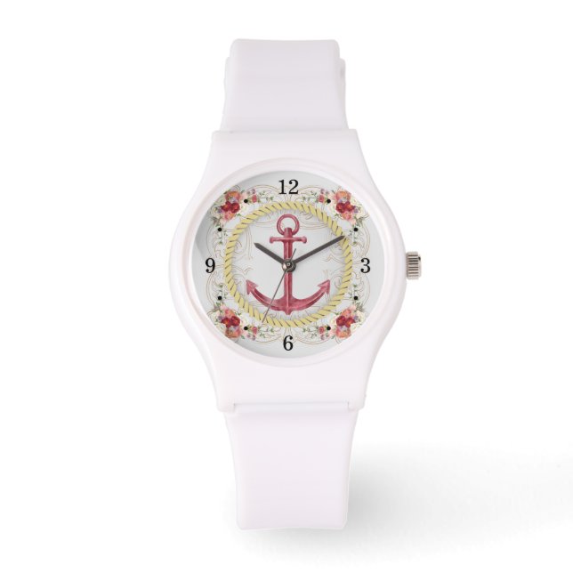 Nautical Anchor & Blommigt Roseate Sporty Watch Armbandsur (Framsida)
