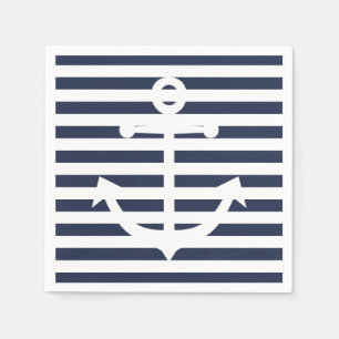 Nautical Anchor Blue and White Rand Bröllop Pappersservett