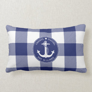 Nautical Anchor Blue Buffalo Plaid Bröllop Lumbarkudde