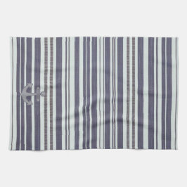 Nautical Anchor Blue Denim & White Kökshandduk