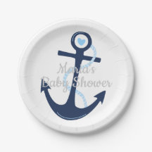 Nautical Anchor Blue Grått Boy Shower Plate