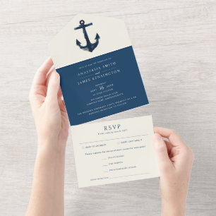 Nautical Anchor Blue Modern Coastal Bröllop