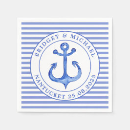 Nautical Anchor Blue Stripe Personlig Bröllop Pappersservett