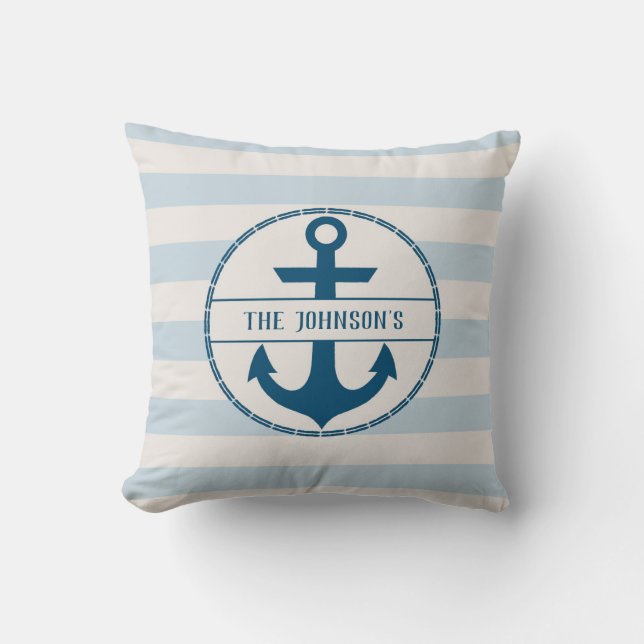 Nautical Anchor Blue White Personlig Kudde (Framsida)