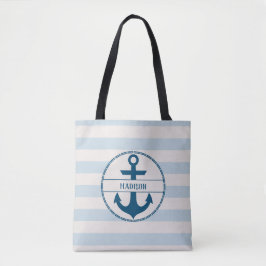Nautical Anchor Blue White Personlig Tygkasse