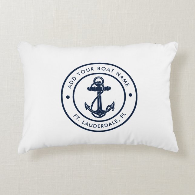Nautical Anchor Boat Name Beach House Custom Prydnadskudde (Framsidan)