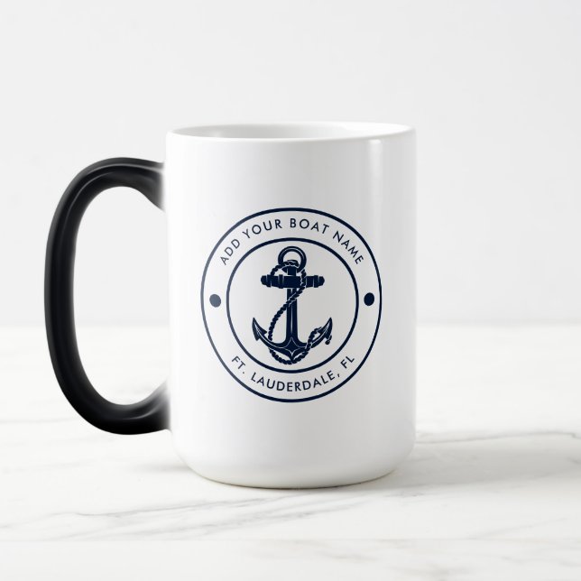 Nautical Anchor Boat Name Custom Magisk Mugg (Vänster)