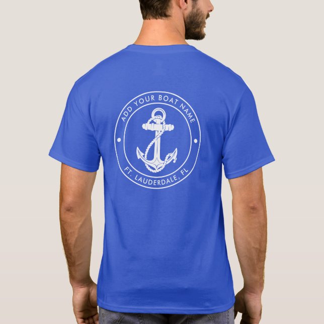 Nautical Anchor Boat Name Custom T Shirt (Baksida)