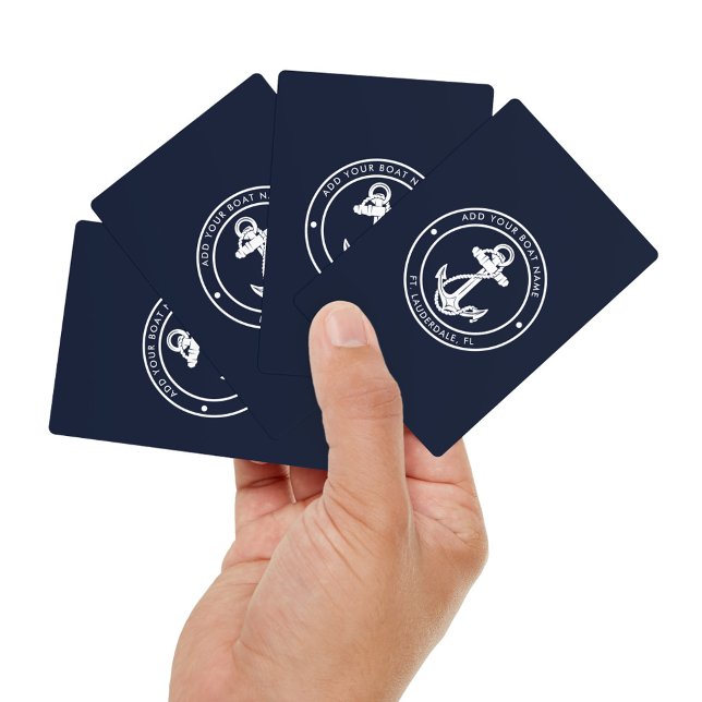 Nautical Anchor Boat Namn - blå Anpassningsbar Casinokort (Nautical Navy Blue Anchor Custom Boat Name Playing Cards)