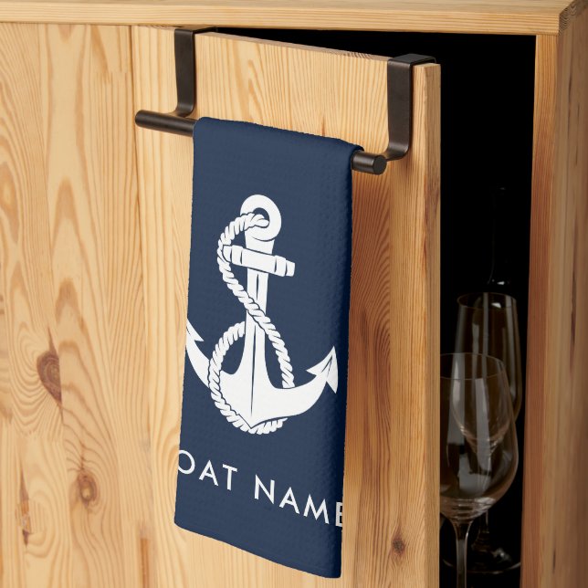 Nautical Anchor Boat Namn - blå Anpassningsbar Kökshandduk (Thirds Fold)