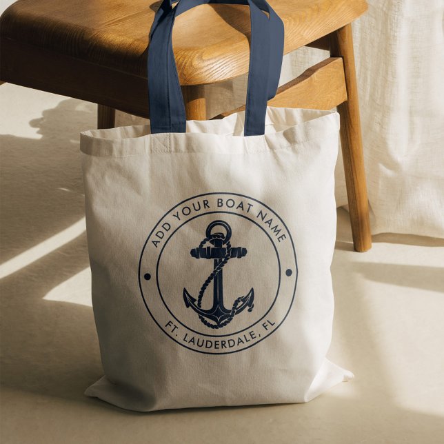Nautical Anchor Boat Namn - blå Anpassningsbar Tygkasse (Nautical Anchor Navy Blue Boat Name Tote Bag)