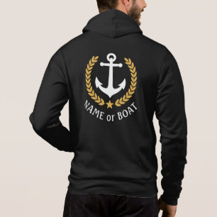 Nautical Anchor Boat Namn Guld Laurel Black Zip T Shirt