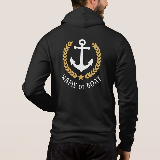 Nautical Anchor Boat Namn Guld Laurel Black Zip T Shirt (Baksida)