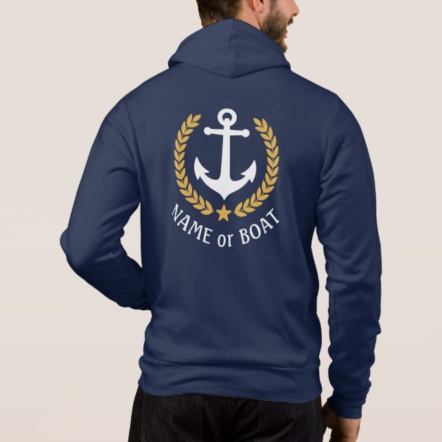Nautical Anchor Boat Namn Guld Laurel Blue T Shirt (Baksida)