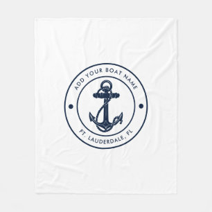 Nautical Anchor Boat Namn Navy Blue Boating Anpass Fleecefilt