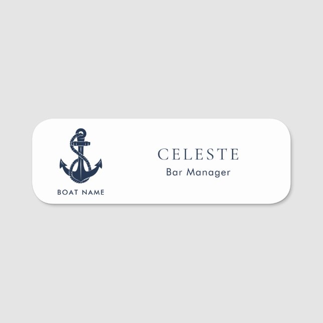 Nautical Anchor Boat Namn Navy Blue Employee Namnbricka (Framsida)
