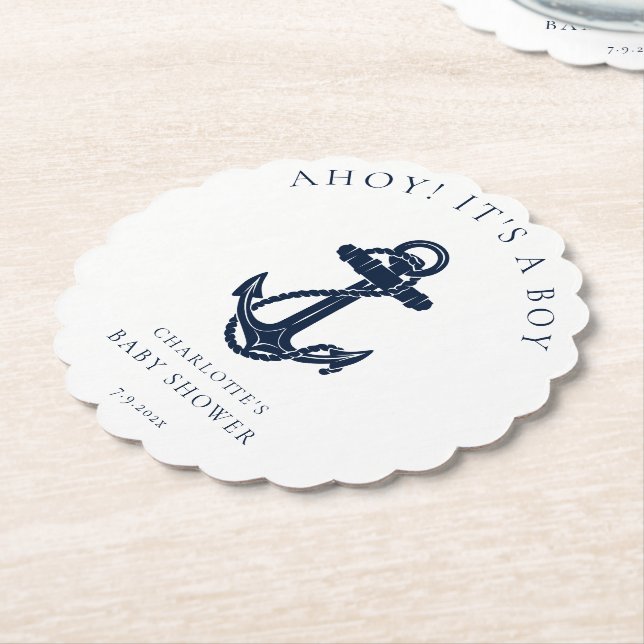Nautical Anchor Boy Baby Shower Modern Anpassnings Underlägg Papper (Vinklad)