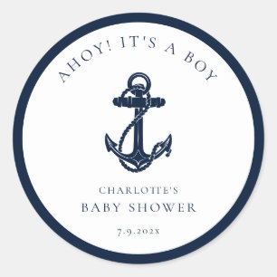 Nautical Anchor Boy Baby Shower Runt Klistermärke