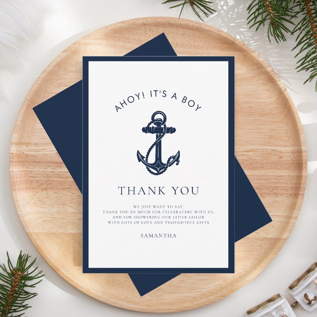 Nautical Anchor Boy Baby Shower Tack Kort (Nautical Anchor Baby Shower Thank You)