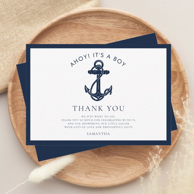 Nautical Anchor Boy Baby Shower Tack Kort (Elegant Nautical Anchor Baby Shower Thank You)