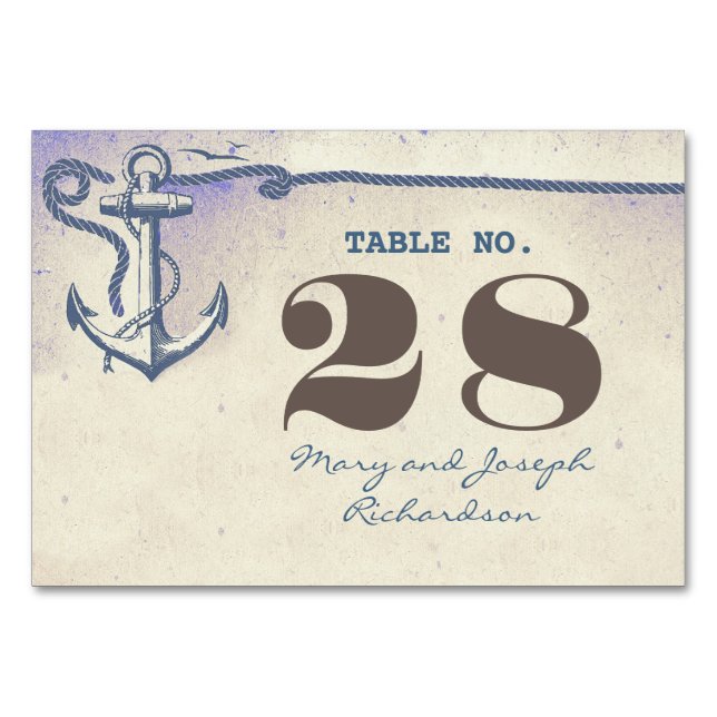 Nautical Anchor Bröllop Bordsnummer Card (Framsidan)