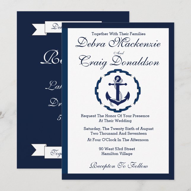 Nautical Anchor, Bröllop Inbjudningar (Fram/baksida)