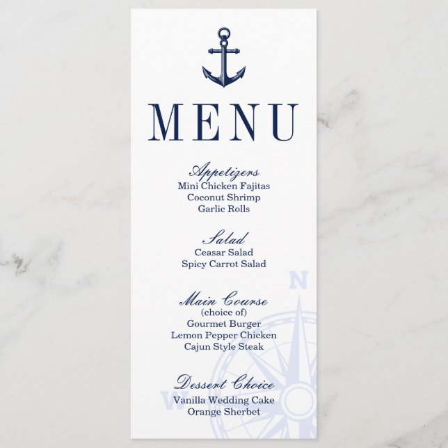 Nautical Anchor Bröllop Menu Meny (Framsida)