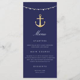 Nautical Anchor Bröllop Menu Navy Blue Guld Meny