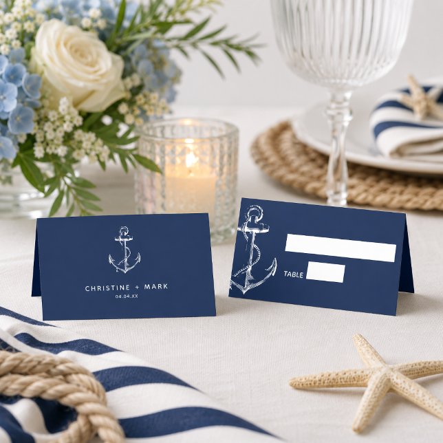Nautical Anchor Bröllop Navy Placeringskort (Dress your reception up with these nautical anchor place cards.
)