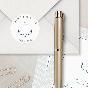 Nautical Anchor Bröllop Runt Klistermärke