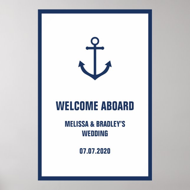 Nautical Anchor Bröllop Welcome Aboard Sign 32x48 Poster (Framsidan)
