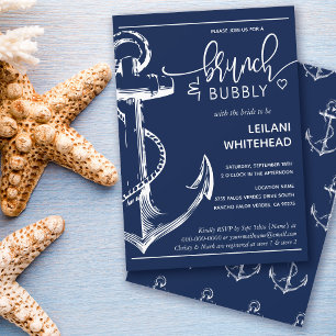 Nautical Anchor Brunch Bubly Möhippa Navy Inbjudningar