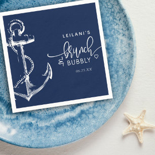 Nautical Anchor Brunch Bubly Navy Blue Pappersservett