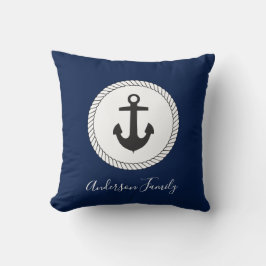 Nautical Anchor Calligraphy Family Namn Kudde