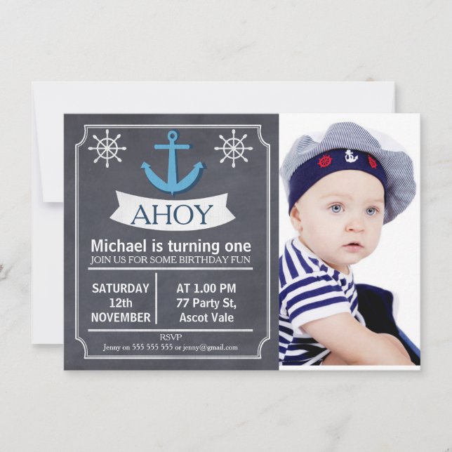Nautical Anchor Chalkboard Birthday-inbjudan Inbjudningar (Framsida)