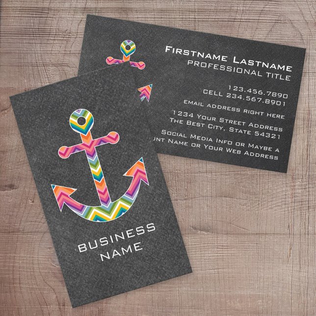 Nautical Anchor Chalkboard med Bright Chevrons Visitkort (Custom Printed Online Business Card)